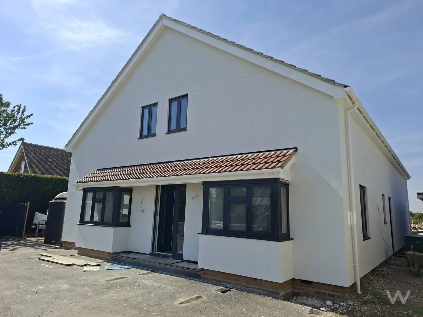 Machine-applied silicone render to a new-build home