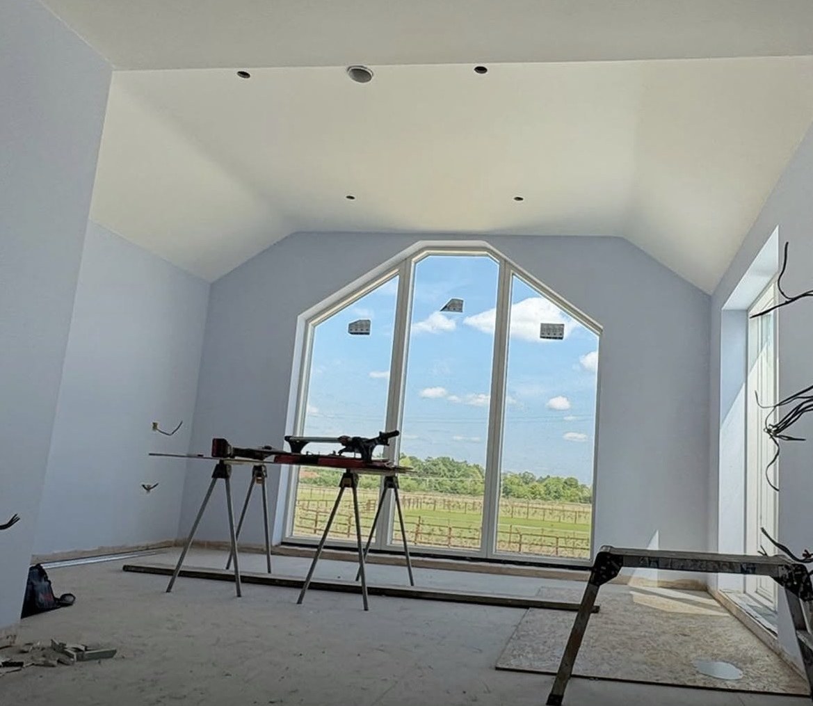Vaulted ceilings and walls skim finished on a Suffolk new build